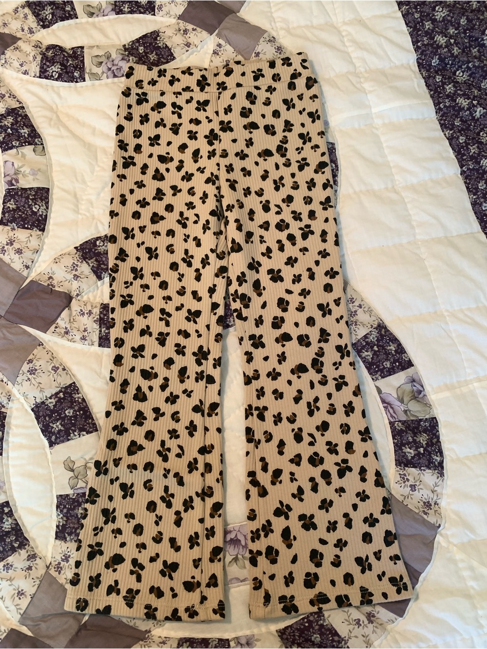 Beige Floral-Cheetah Ribbed Girls Pants